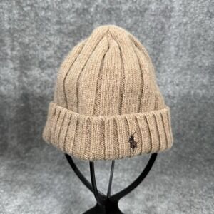 Vintage‎ Polo Ralph Lauren Lambswool Blend Hat Brown Beanie Knit Cuff Logo